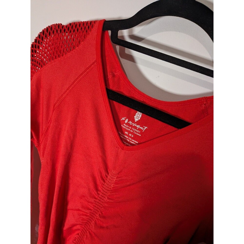 FREE PEOPLE Movement Red Mesh Sleeve Top Romantic Sexy Valentine M Athleisure
